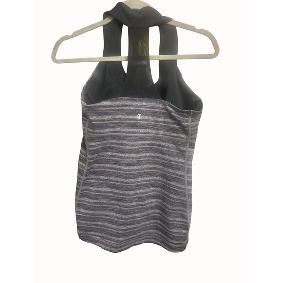 Lululemon Womens Striped Racerback Tank Top Built-In Bra Gray Black   Sz 8 - Picture 3 of 3